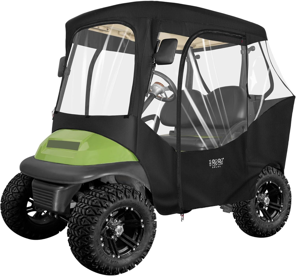 2 Passenger Golf Cart Enclosure Cover, All Weather Waterproof, 4-Sided Clear Window, Roll-up Zipper Door Y2904