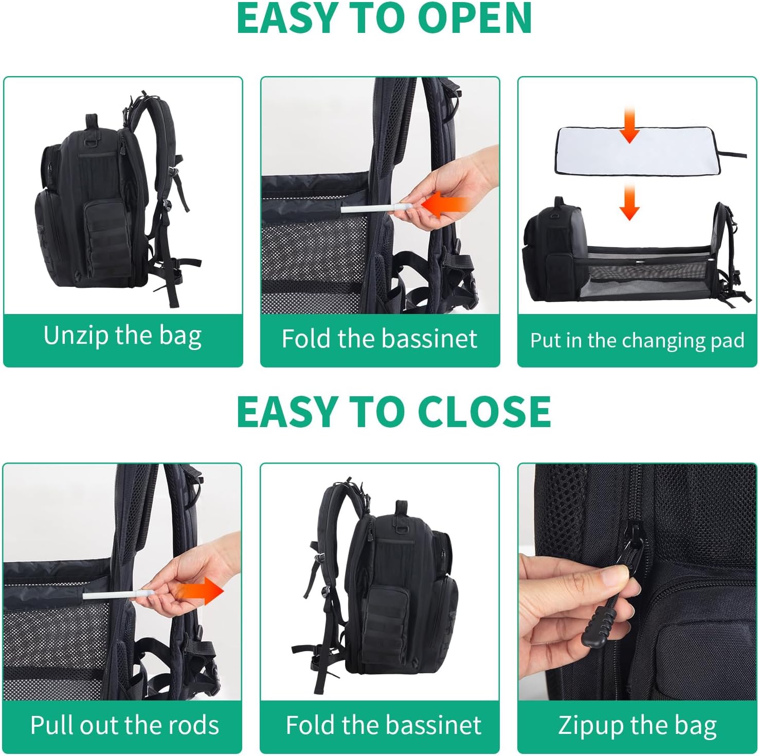 Diaper Bag Backpack with Changing Station, Expandable, Waterproof V8133