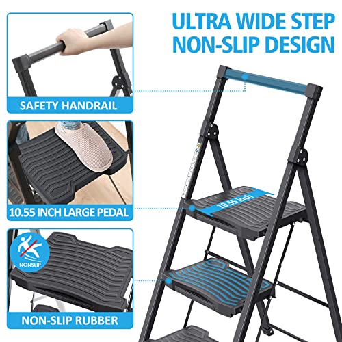 5 Step Ladder with Tool Platform, Folding Steel Step Stool with Handrail E680118