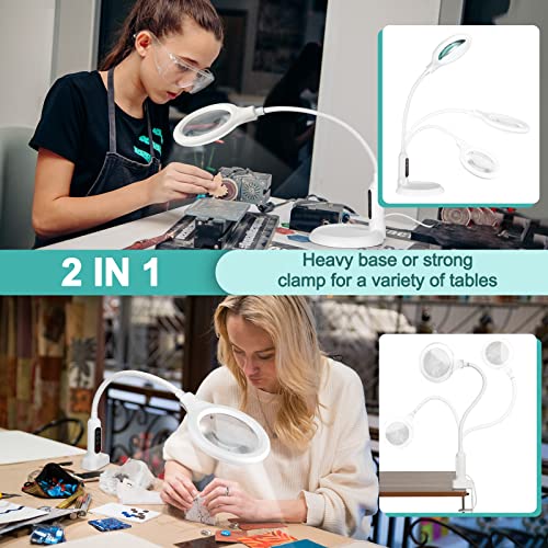 Magnifying Glass with Light and Clamp, Stepless Dimmable LED Desk Lamp D18589