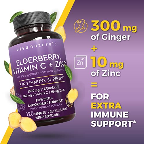 Elderberry with Zinc and Vitamin C Immune Support Supplement, 60 Capsules Z31361