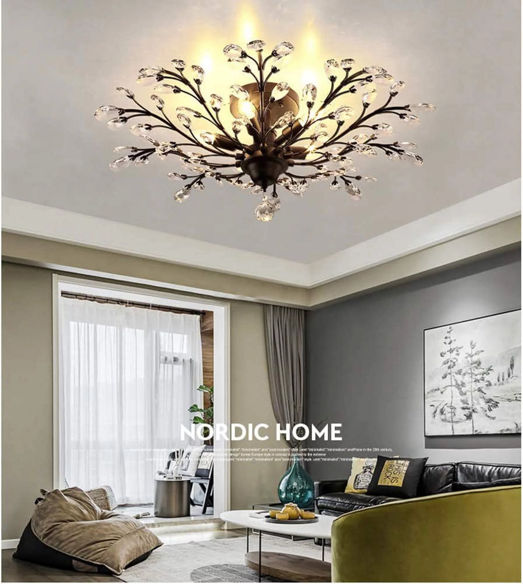 Vintage Crystal Chandelier Semi Flush Mount Ceiling Light D210