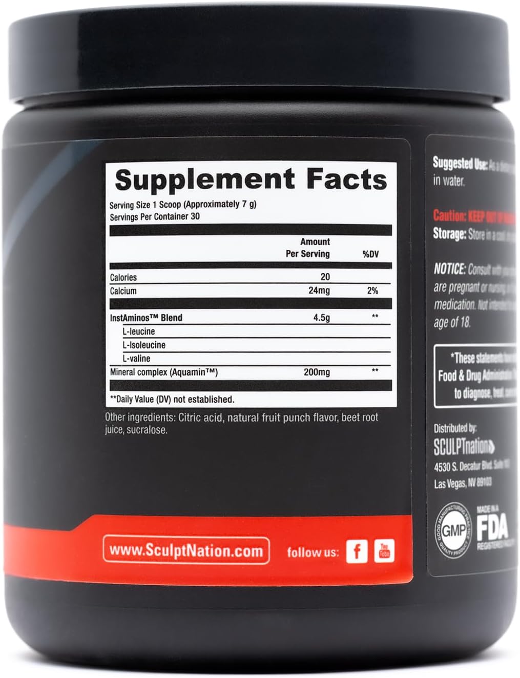BCAA Powder Amino Acids Blend for Recovery and Endurance, Fruit Punch, 30 Servings E5097