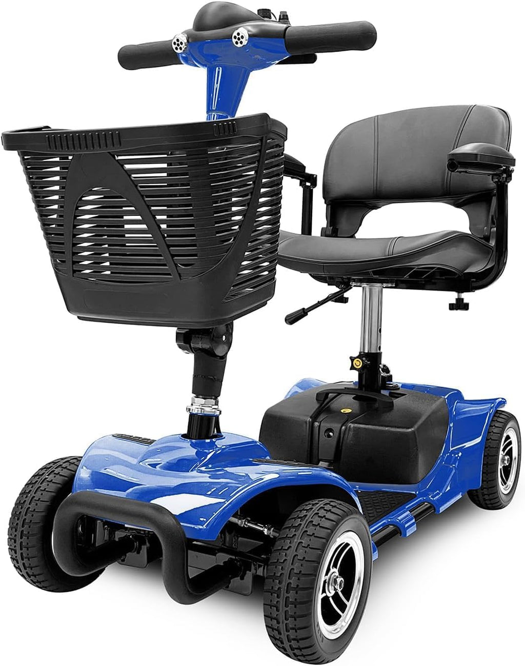 4 Wheel Mobility Scooter, Electric Power Mobile Wheelchair for Seniors Adult with Lights- Collapsible and Compact Duty Travel Scooter w/Basket Blue