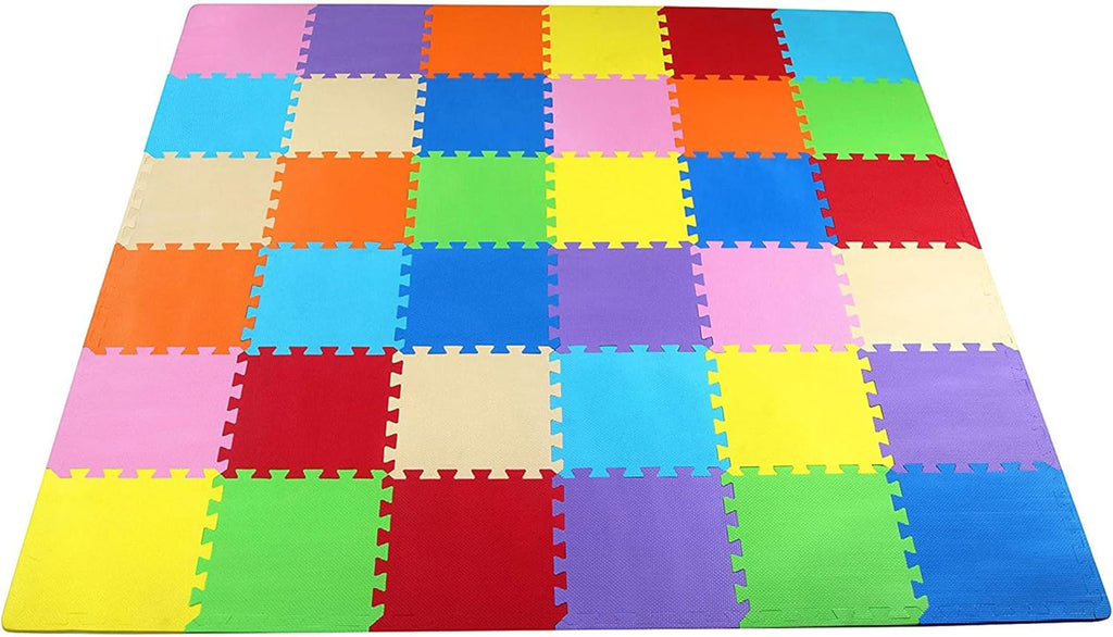 Non Slip Interlocking EVA Foam Floor Play Mat Set with Edges, 36 Sq Ft Y16518