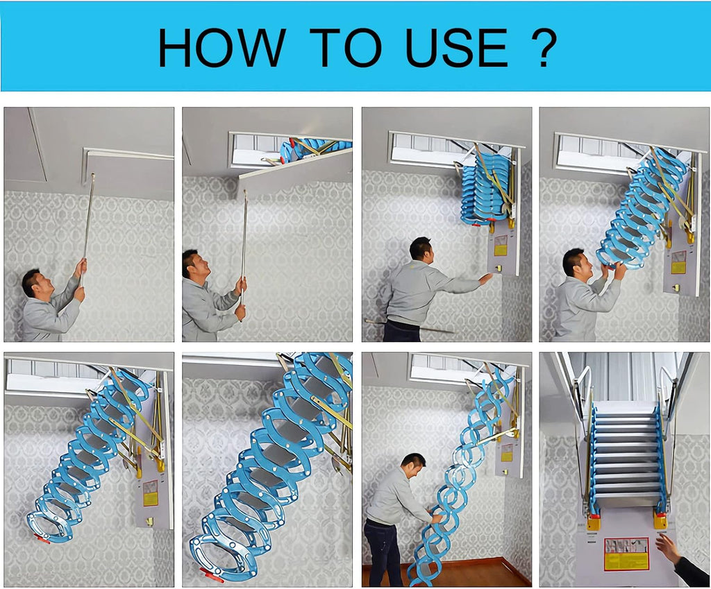 Attic Ceiling Ladder Pull Down Folding Stairs 9.8ft Carbon Steel P602