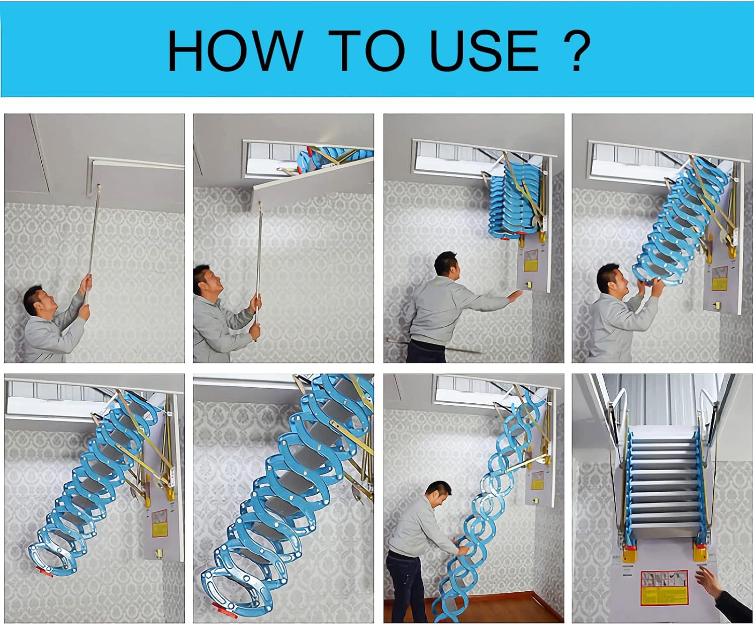 Attic Ceiling Ladder Pull Down Folding Stairs 9.8ft Carbon Steel P602