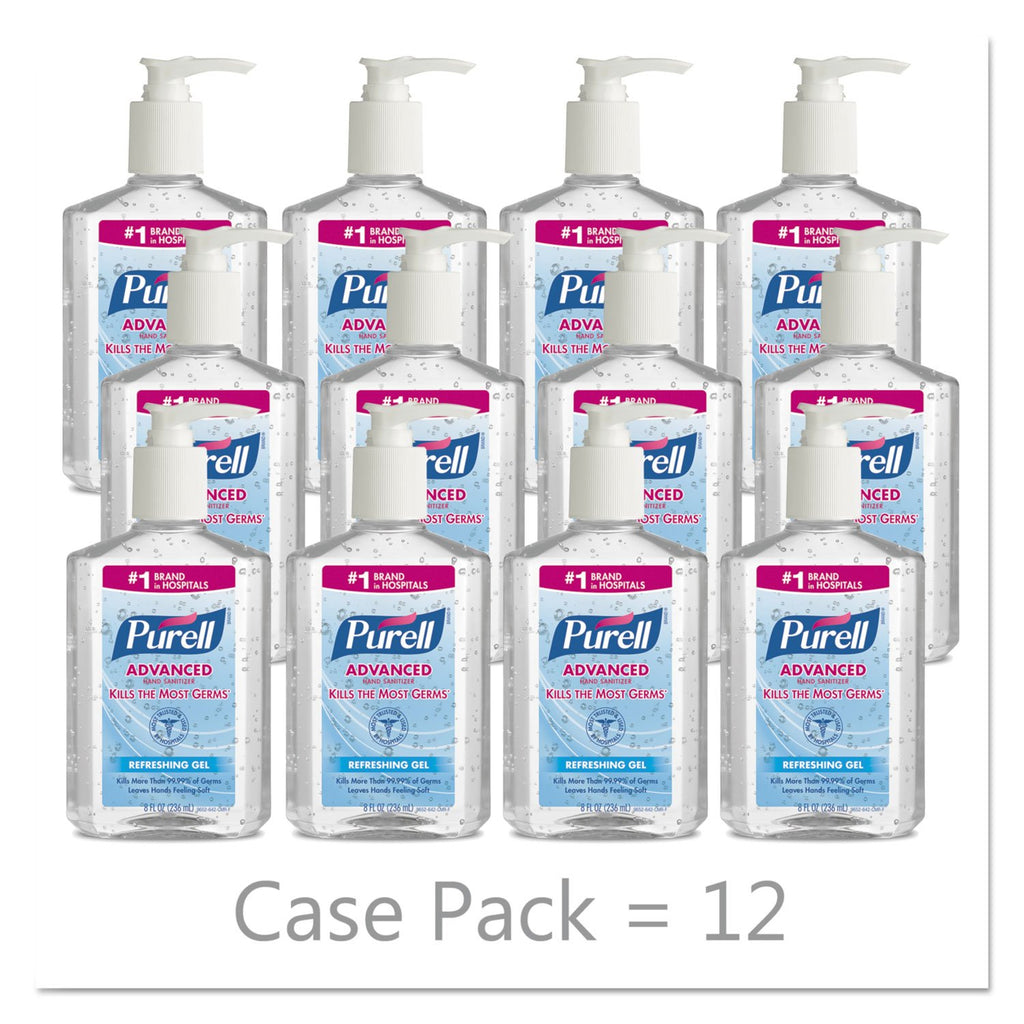 Hand Sanitizer Gel, Clean Scent, 8 fl oz Pump Bottle, Pack of 12 A5595