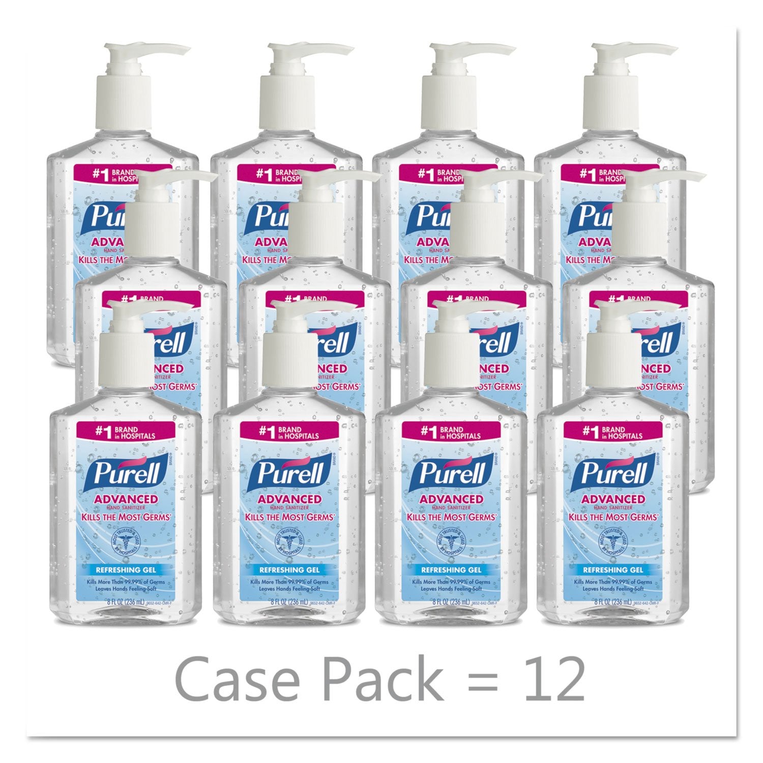 Hand Sanitizer Gel, Clean Scent, 8 fl oz Pump Bottle, Pack of 12 A5595