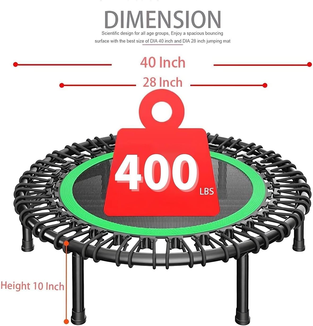 40 Inch Mini Trampoline for Adults Kids with Safety Anti-Skid Pads B9682