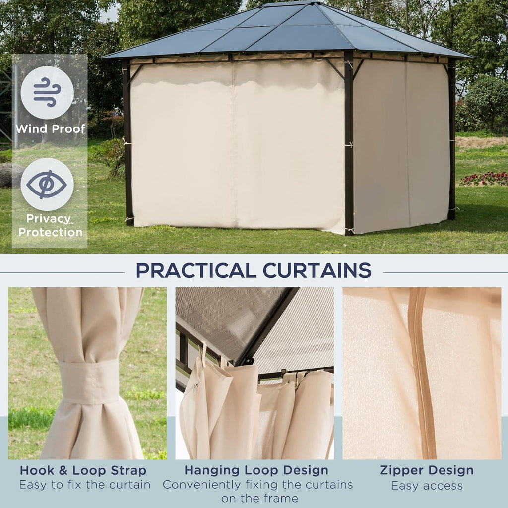 10 x 12 ft Hardtop Gazebo with Polycarbonate Roof and Netting N323604