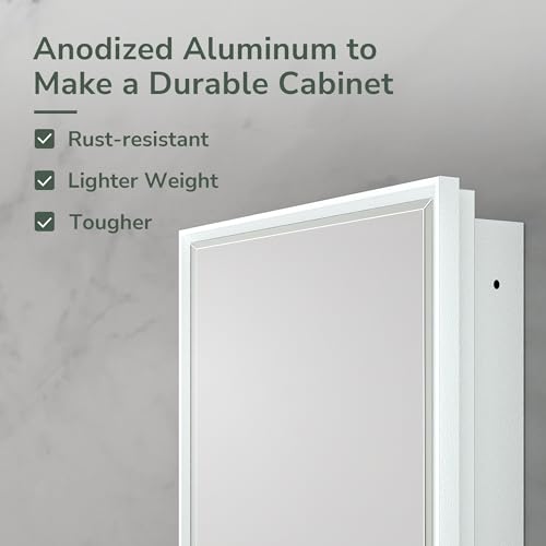 Recessed Medicine Cabinet with Mirror Wall Mounted, Metal Beveled Mirror with Storage for Bathroom Vanity, Aluminum Alloy, Silver, 16x24, 1 Door V179203