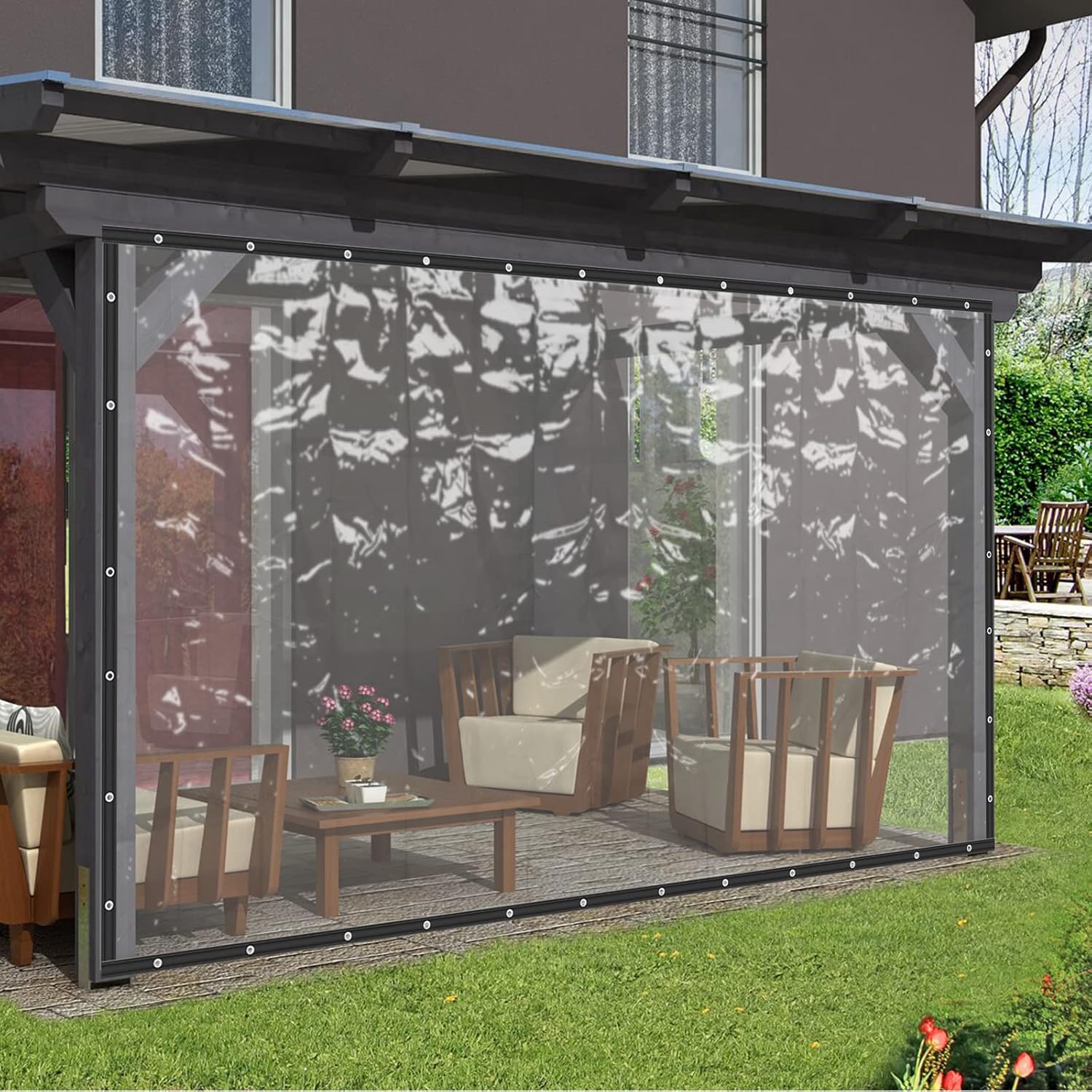 8×20FT Clear PVC Tarp Curtain Waterproof Patio Enclosure J408