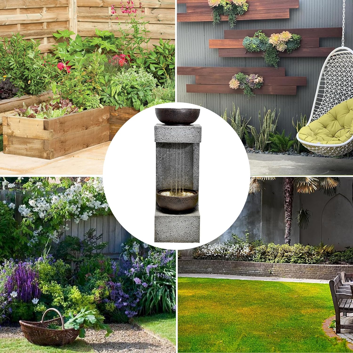 Outdoor Garden Water Fountain with Lights and Stone Planter K71660