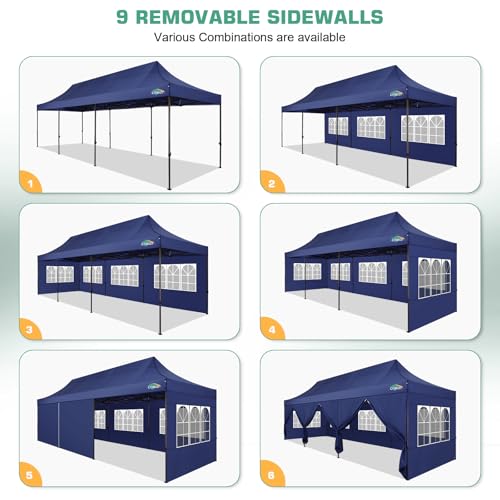10x20 Pop Up Canopy Tent with 6 Removable Sidewalls, Waterproof and UV 50+ U619