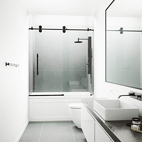 Frameless Sliding Rectangle Tub Door, 56-60 in. W x 65.5 in. H, Matte Black N1197