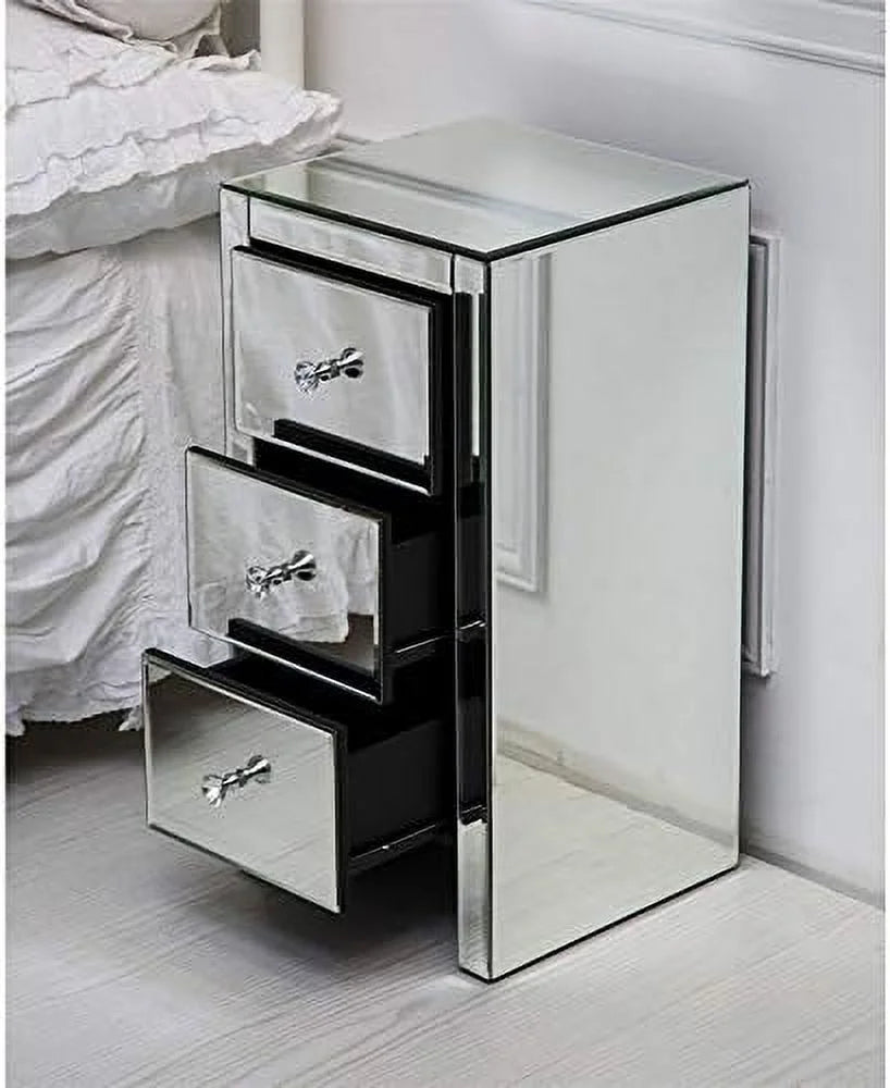 Mirrored Nightstand with 3 Drawers and Crystal-Style Knobs E928798