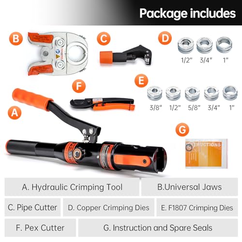 Copper Pipe Crimping Tool with 1/2, 3/4, 1 Inch Jaws H8985