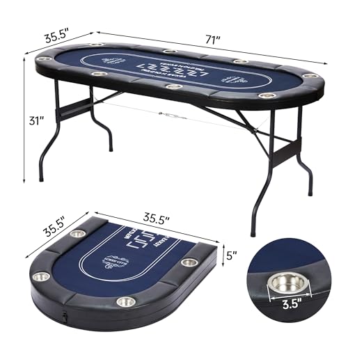 Foldable Poker Table for 8 Players with Cup Holders M431861