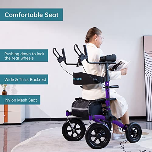 All-Terrain Upright Rollator Walker with 12" Front Wheels, Compact Folding for Seniors O121486