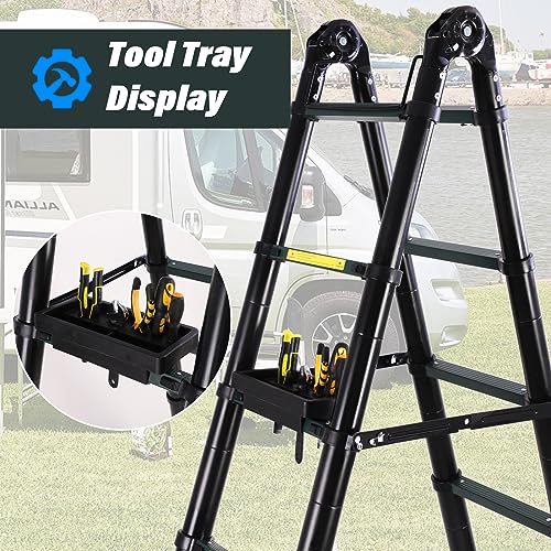 Telescoping Extension Ladder with Triangular Stabilizer, Foldable Aluminum, 330 lbs Load M192893