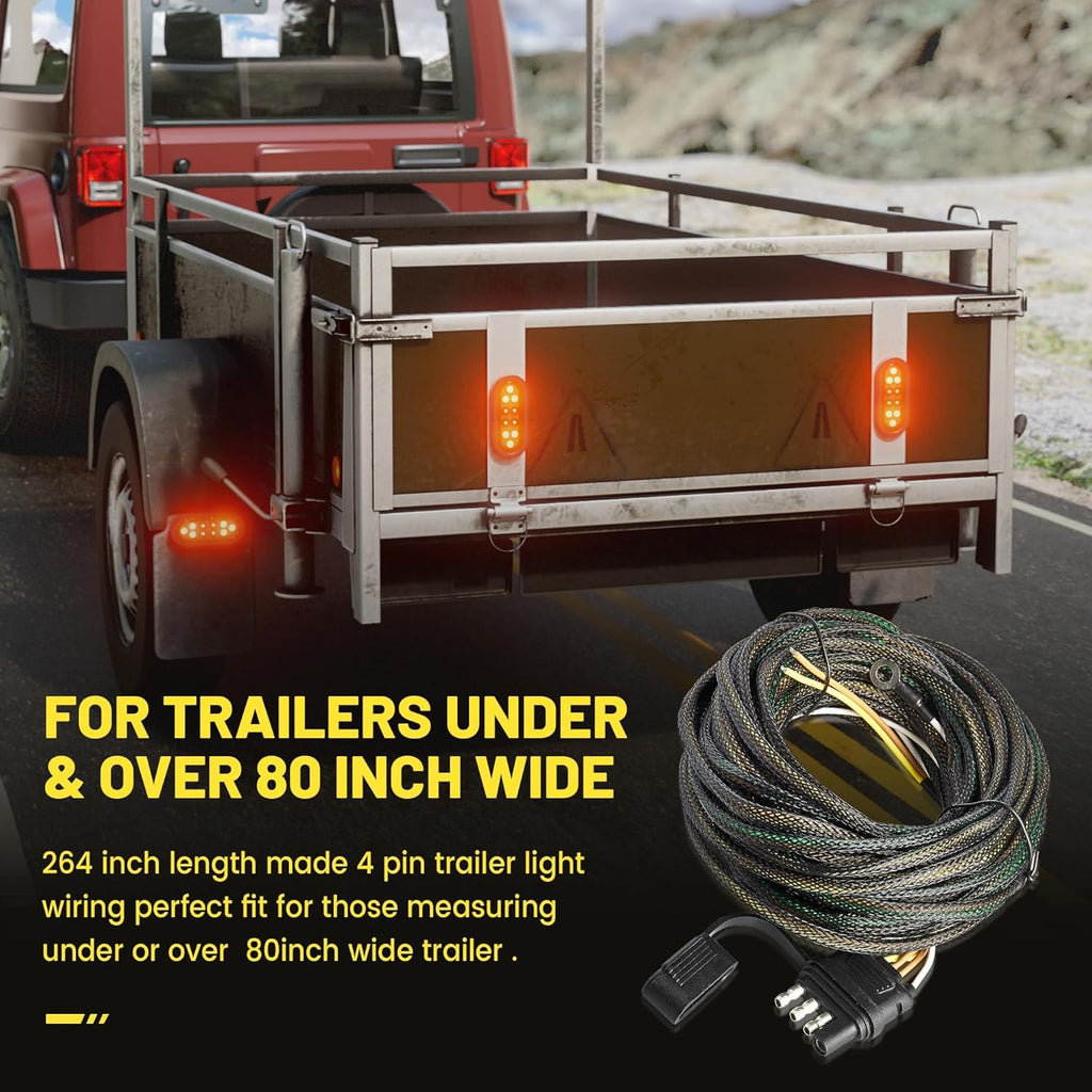 4 Pin 5 Wire Trailer Wiring Harness 22FT for Taillights, 4 Way Flat Plug, Pure Copper Wire J492508