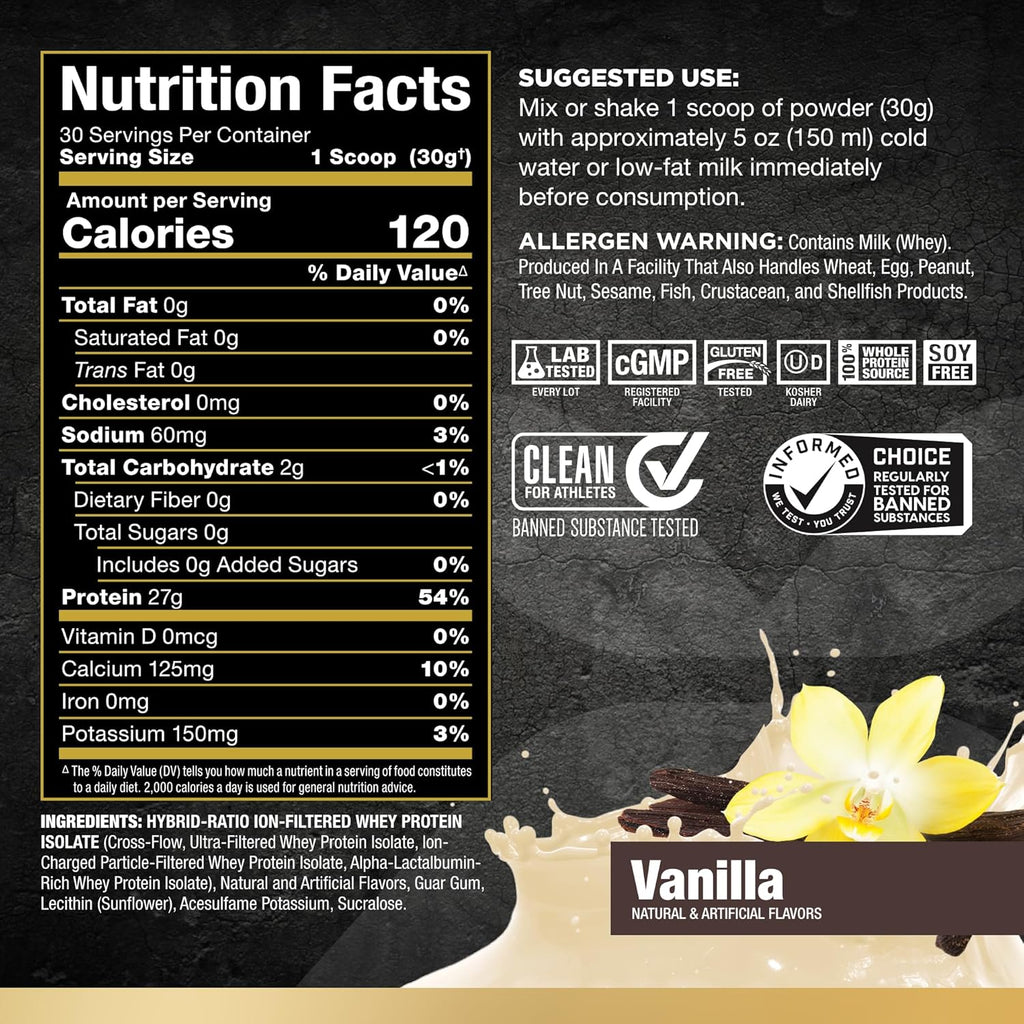 Whey Protein Isolate, Vanilla, 2 lb T8137