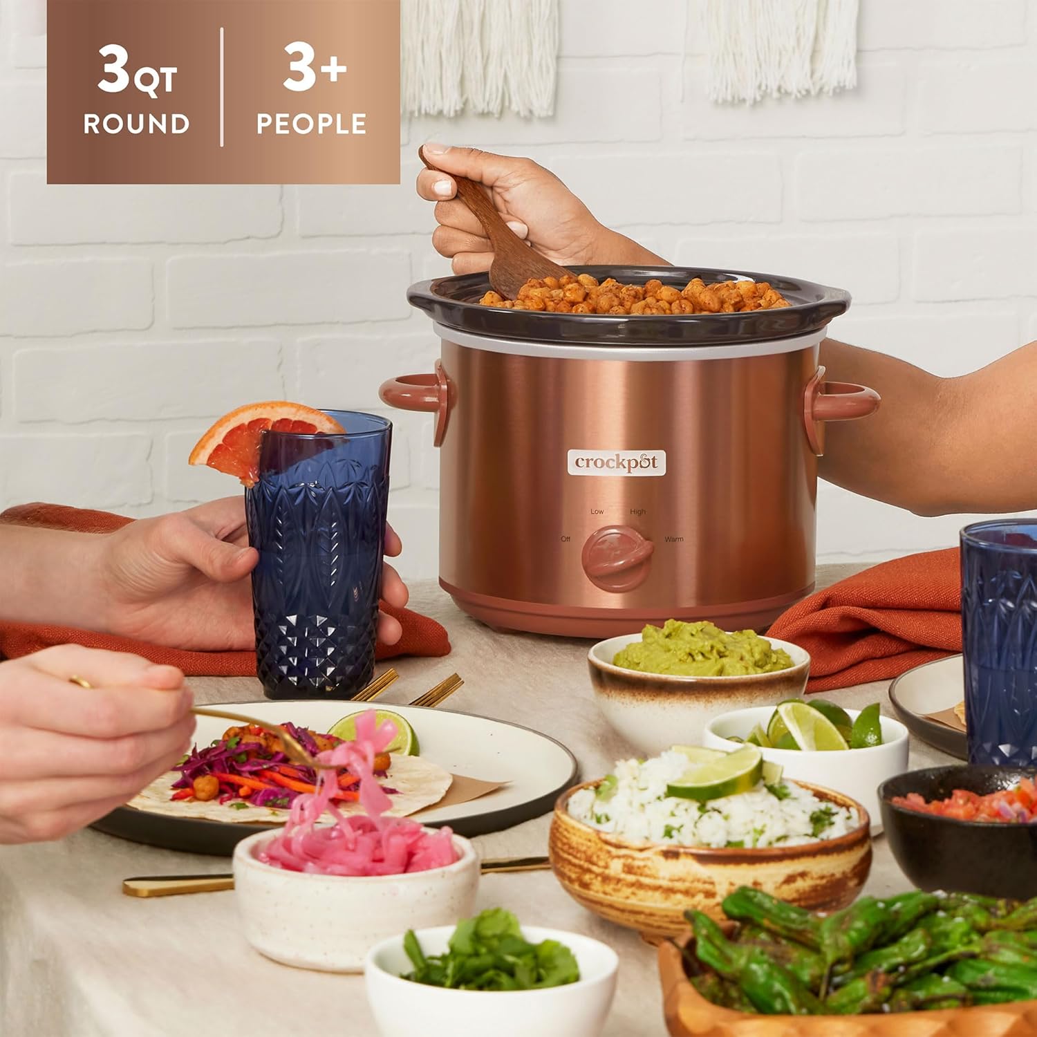 3 Quart Manual Slow Cooker with 3 Heat Settings, Removable Stoneware Bowl H9713