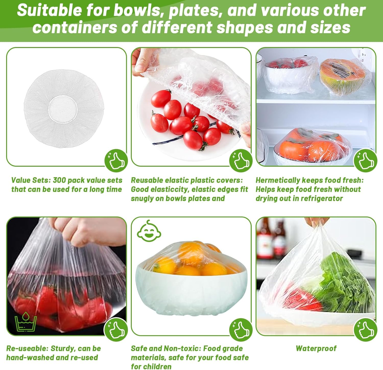 Reusable Elastic Food Bowl Storage Covers, Dish Plate Covers, BPA Free W233240
