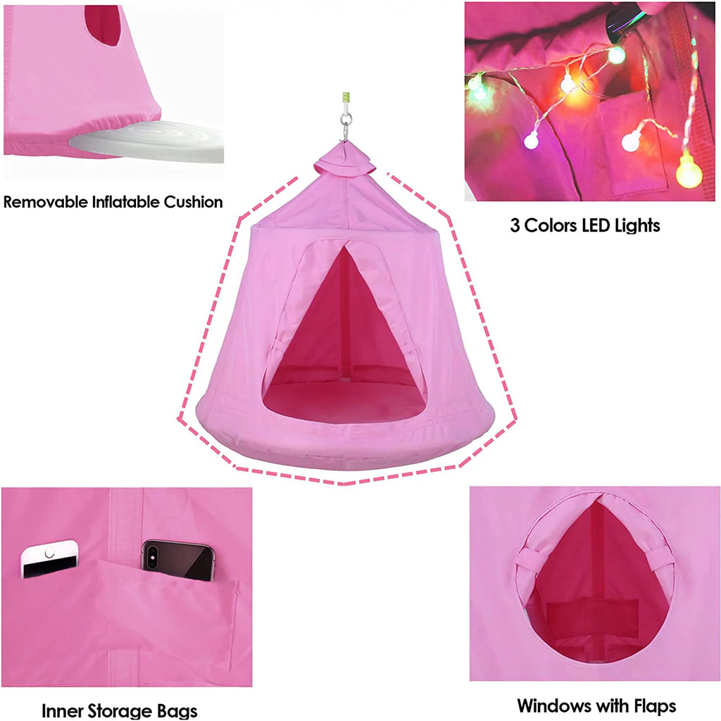 Hammock Chair Set with Steel Stand, Swing Tent, LED Lights, 330 lbs P1247