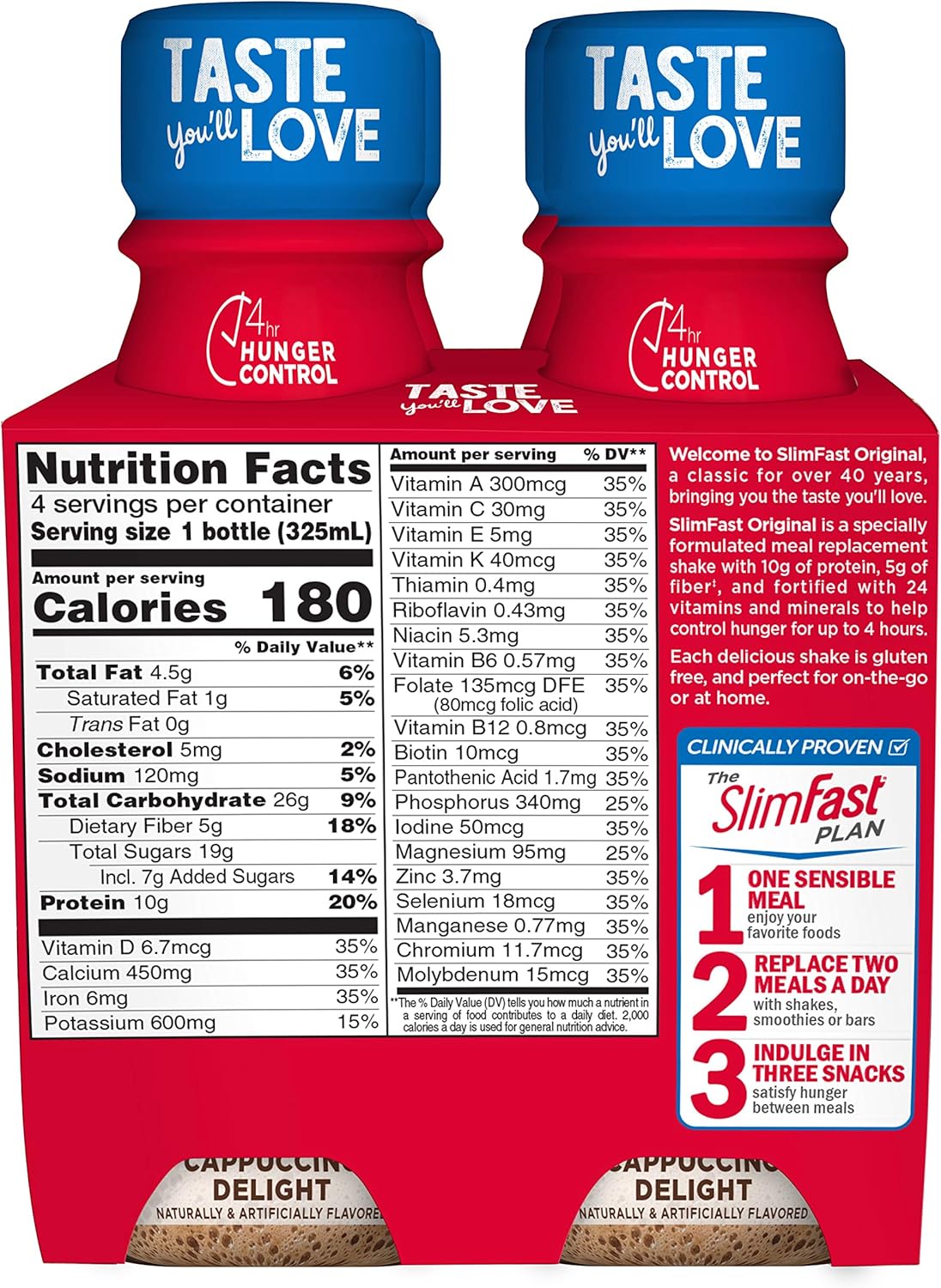 Cappuccino Meal Replacement Shake, 10g Protein, 11 Fl Oz, 4 Count (Pack of 2) S86427