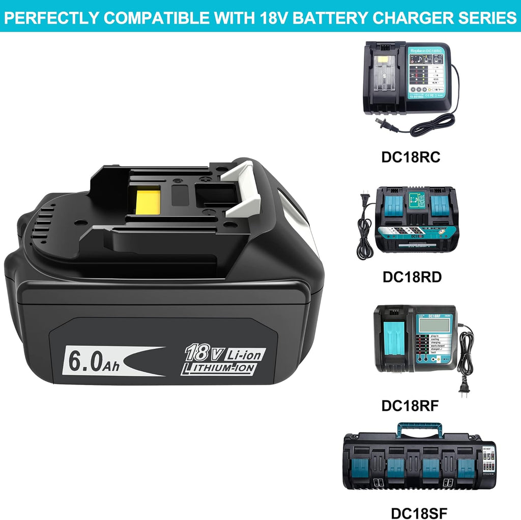 2 Pack 6.0Ah 18V Battery with LED Indicator for Cordless Power Tools J86468