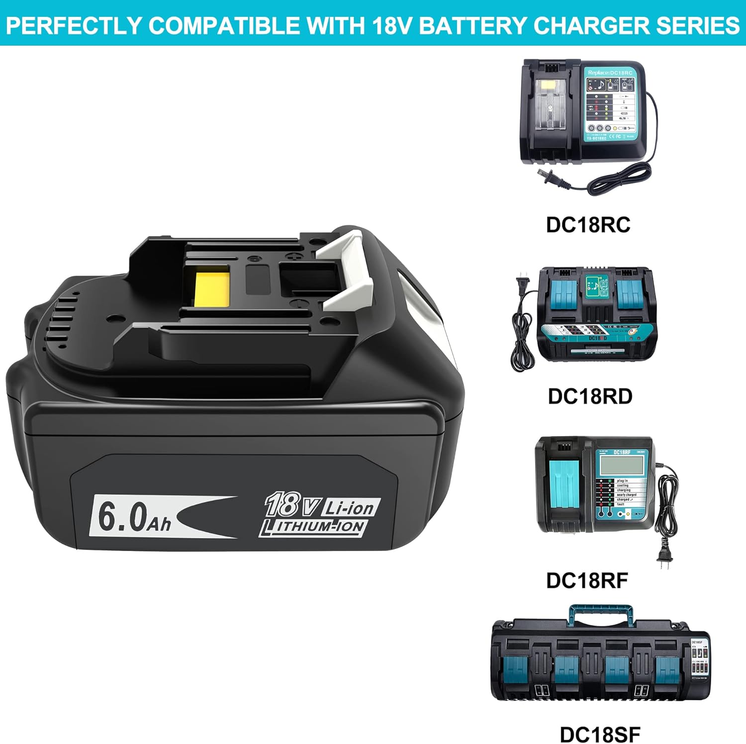2 Pack 6.0Ah 18V Battery with LED Indicator for Cordless Power Tools J86468