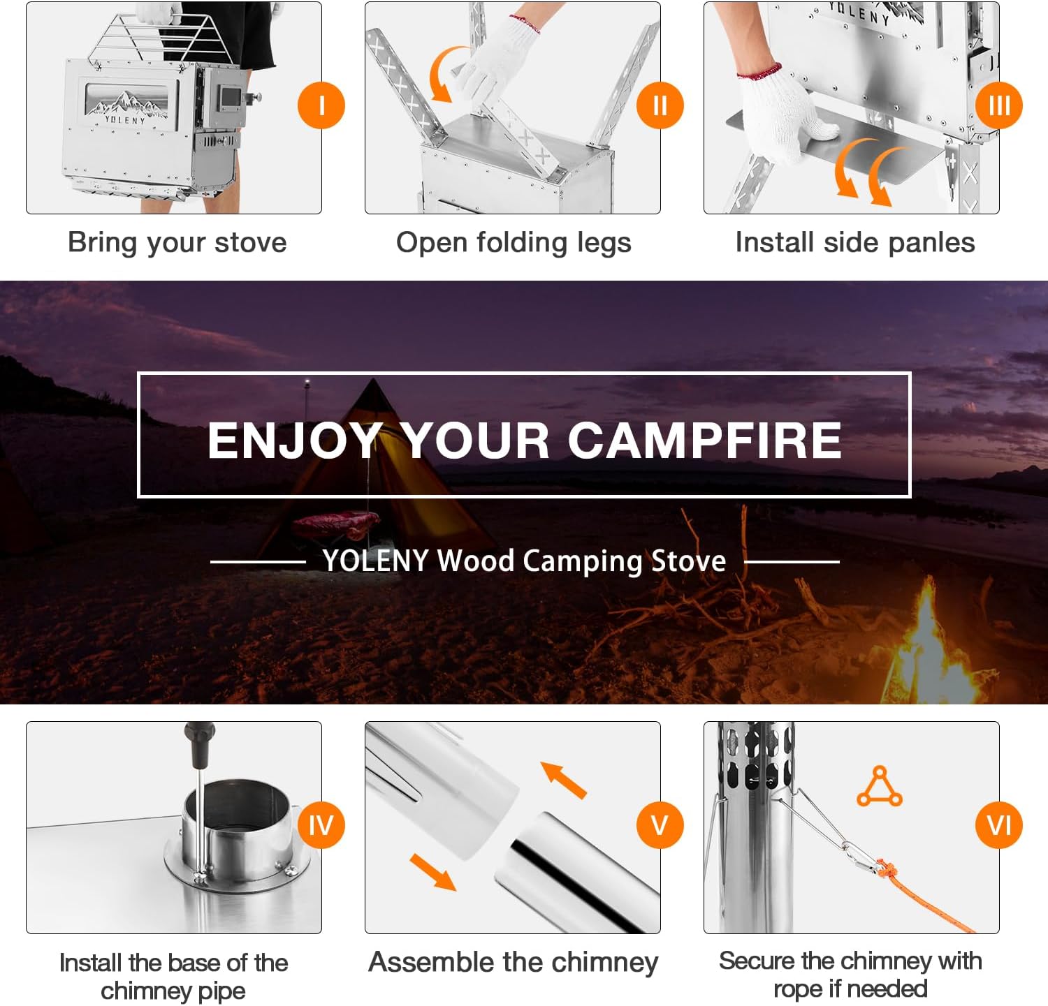 Wood Stove for Camping with Oven and Carry Bag V81136