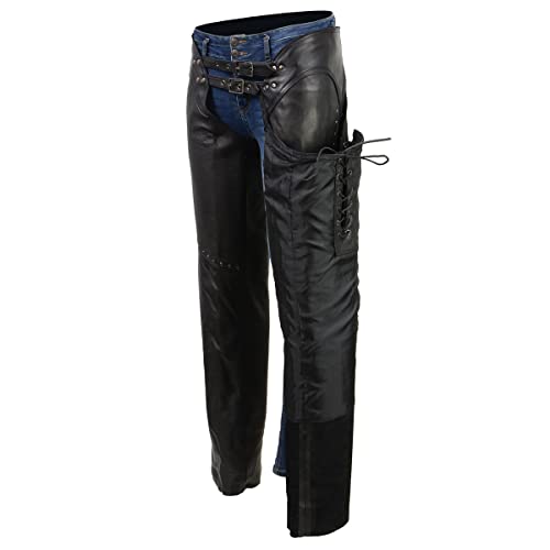 Women's Low-Rise Motorcycle Chaps with Double Buckle Rivet Detailing Z17379