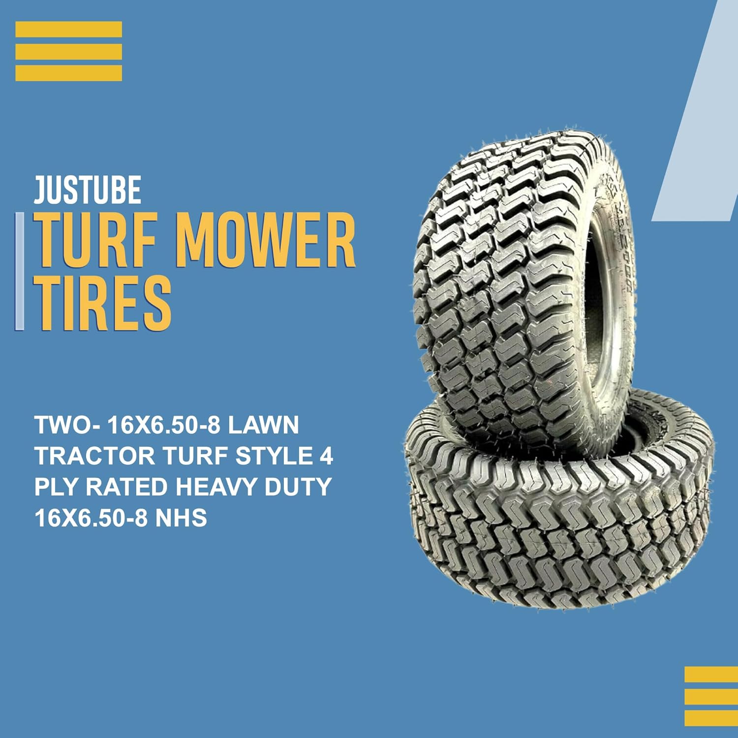 Two- 16x6.50-8 Lawn Tractor Turf Style 4 Ply Rated Heavy Duty 16x6.50-8 Nhs, 4 Ply Rated Heavy-Duty Design for Superior Performance on Grass Surfaces, Compatible with 16x6.50-8 Nhs