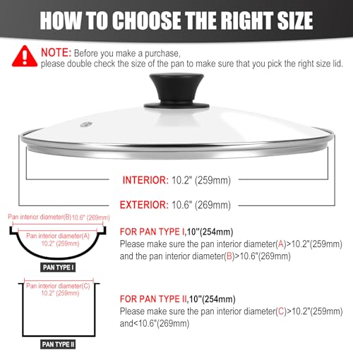 Tempered Glass Pot Lid 10 Inch for Skillets, Pots and Wok V980