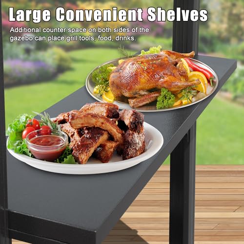 8x5FT Hardtop Grill Gazebo with 2 Side Shelves and Bottle Opener A955