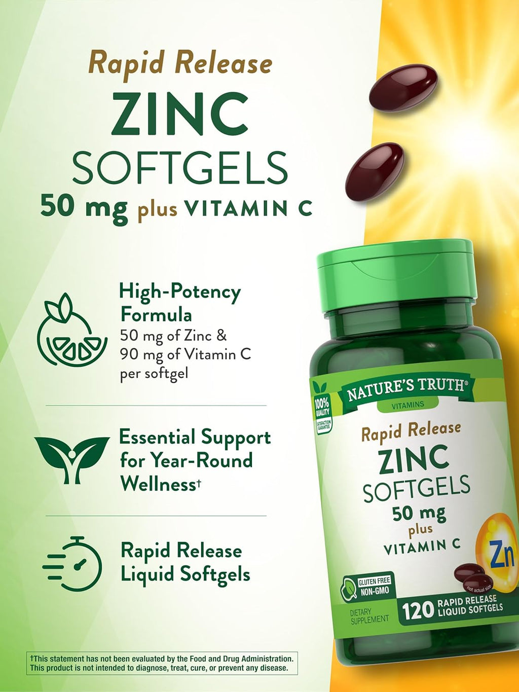 Zinc with Vitamin C Supplement, 120 Softgels C87461