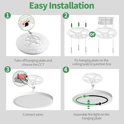 4PK 15.8 Inch LED Flush Mount Ceiling Light, 32W, 3480LM, Selectable CCT, Round Flat Panel J92415