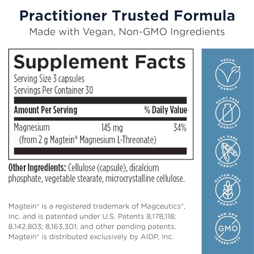 Magnesium L-Threonate Supplement for Brain Health, 90 Vegan Capsules F562683