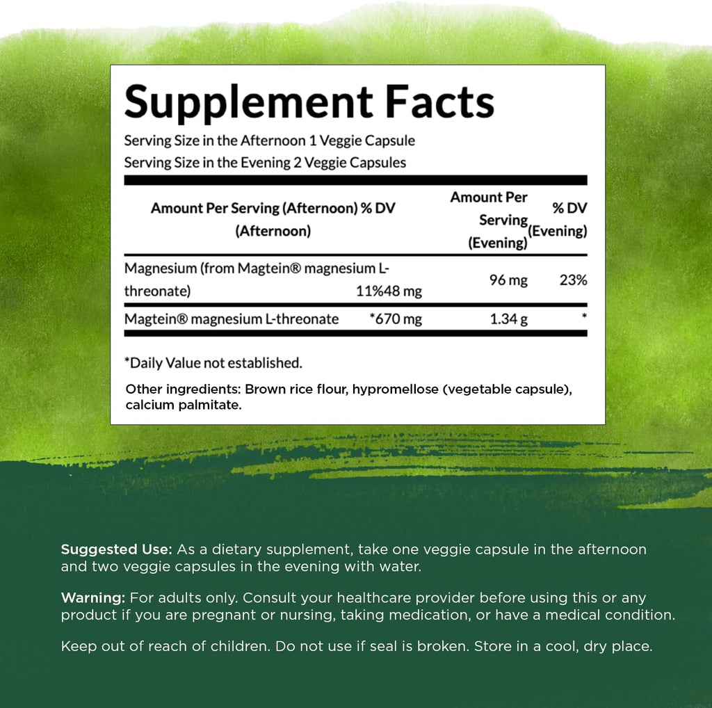 Magnesium L-Threonate Mineral Supplement, 90 Veggie Capsules X3053
