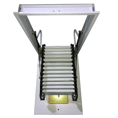 Attic Ladder 13 Steps Telescoping Folding Stairs, 10.5 ft Height Z45215
