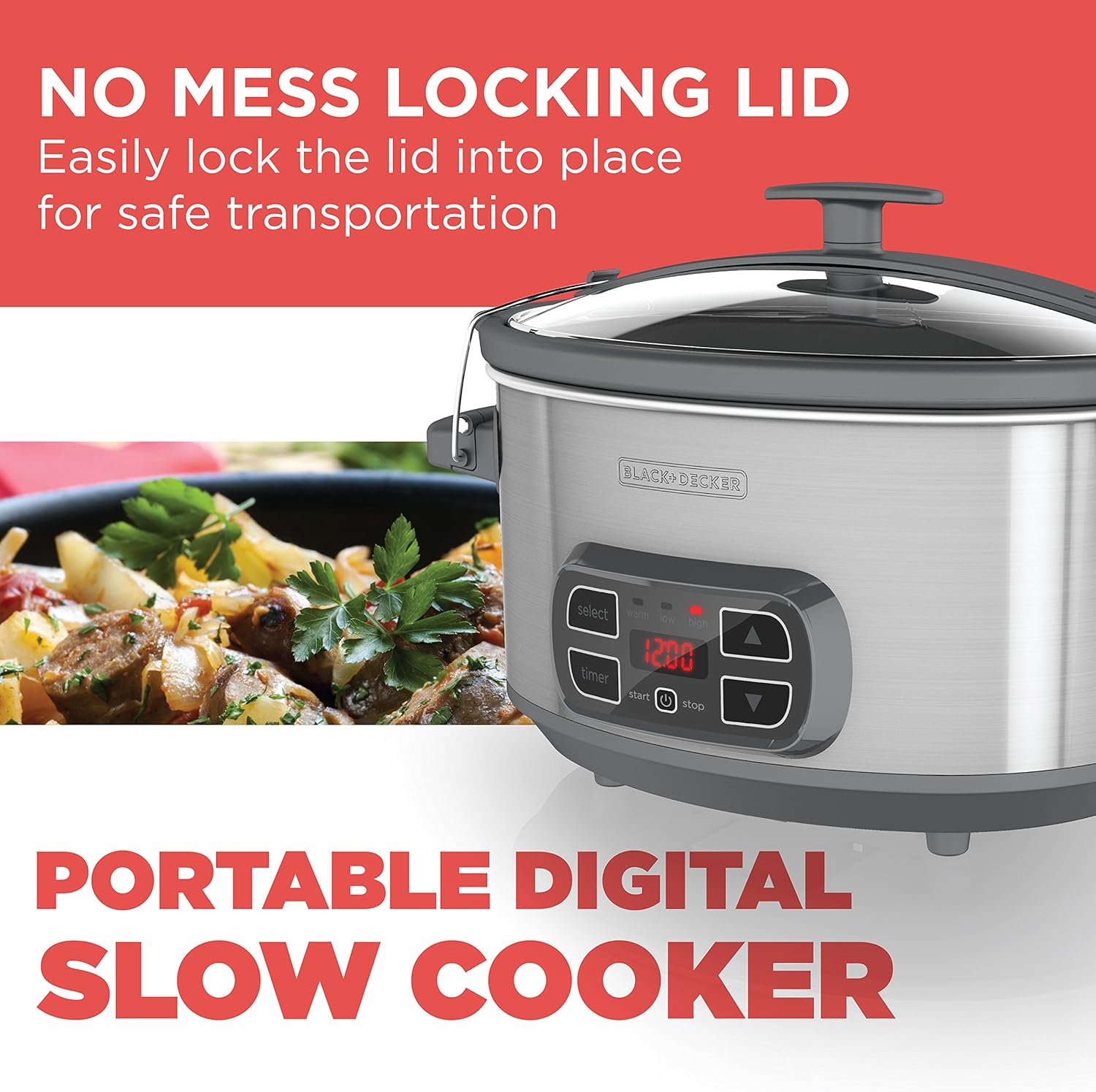7-Qt Locking Lid Digital Slow Cooker A8263