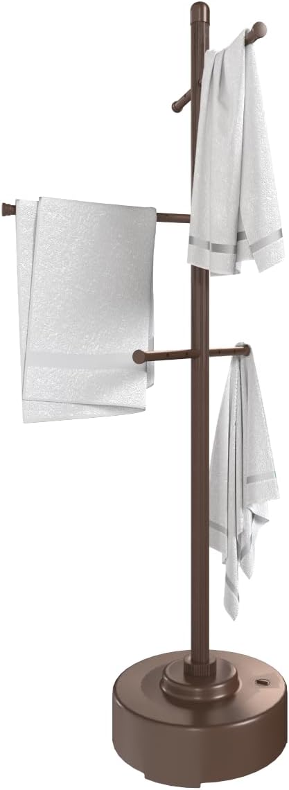 Pool Towel Rack Freestanding Outdoor Spa Towel Tree, Weather Resistant Metal and Plastic, 65 x 25 inches, Brown E501