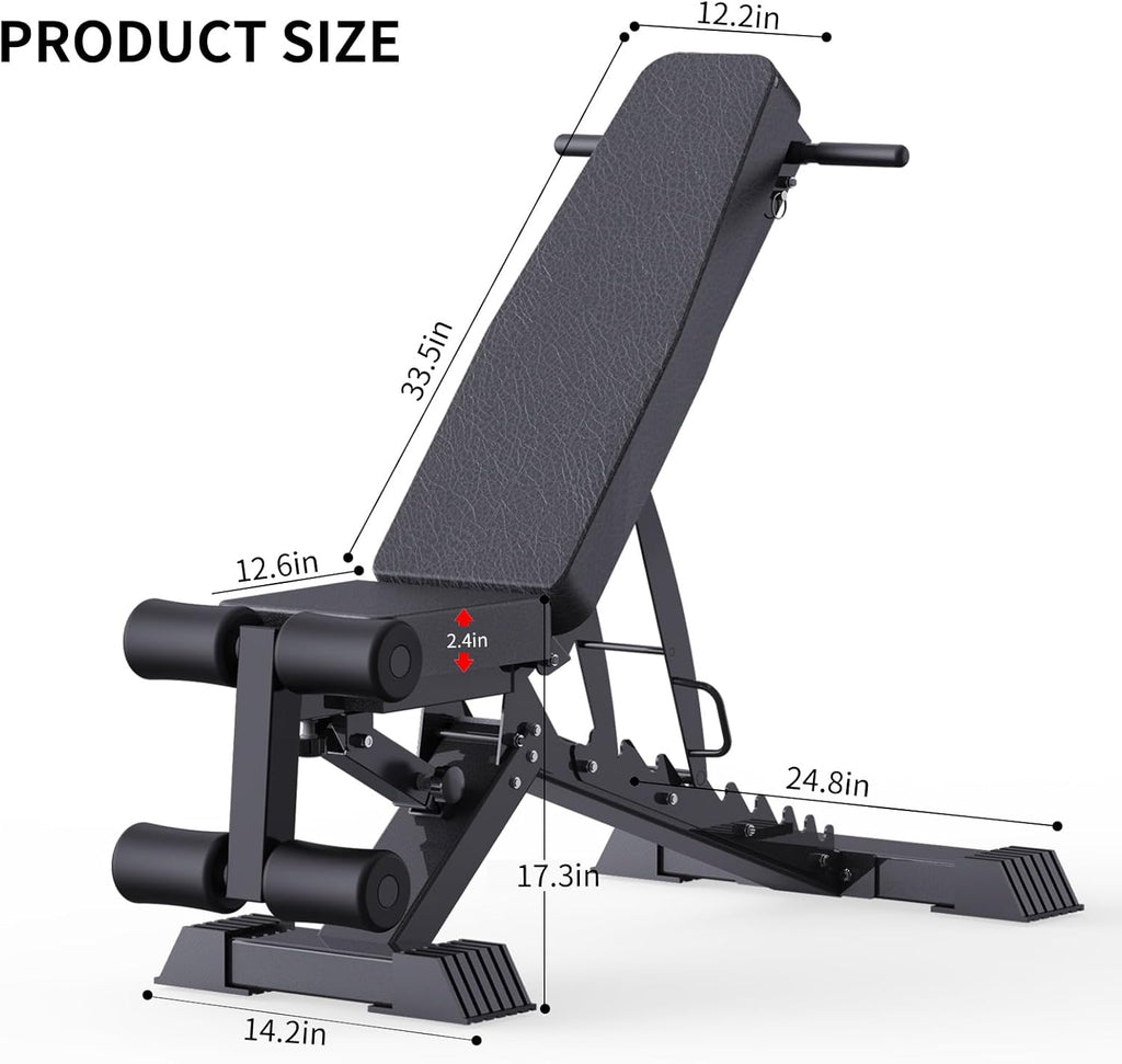 Adjustable Weight Bench, 1100 LB Capacity, Foldable Flat/Incline/Decline for Home Gym N45278