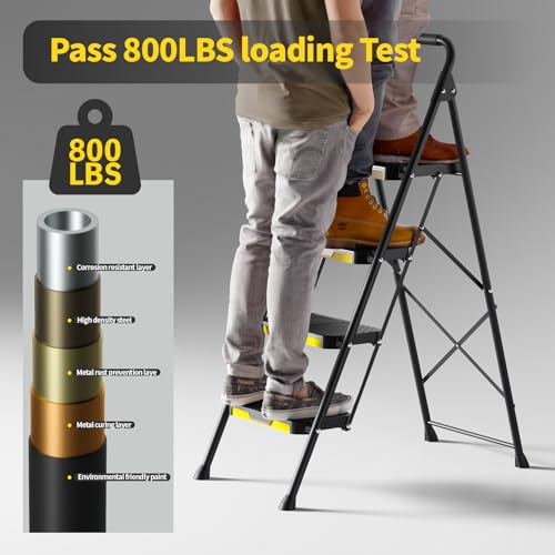 5 Step Ladder with Tool Platform, Folding Step Stool with Handrails, 800 LBS Portable Safety Ladder for Adults I66111