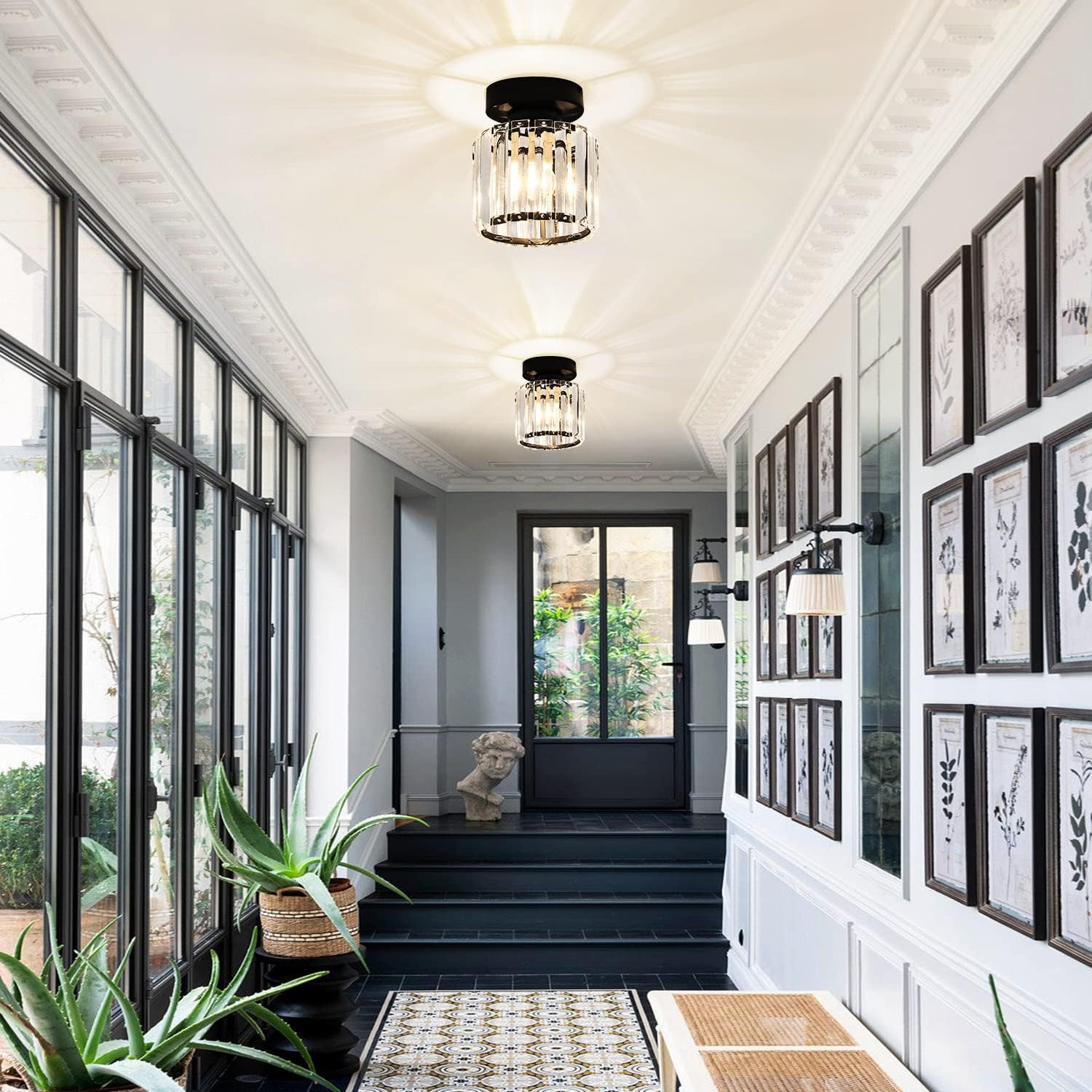 Small Crystal Chandelier Flush Mount Ceiling Light Modern Mini Black V911261