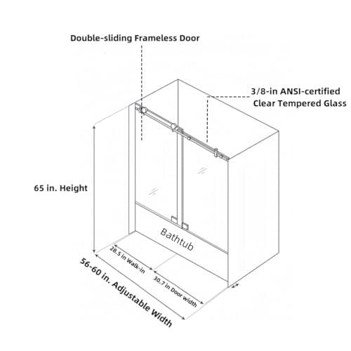 Frameless Sliding Tub Door with Clear Tempered Glass, Brushed Nickel T2956