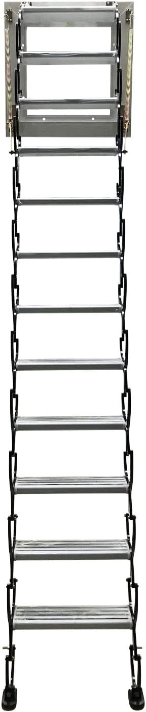 Attic Ladder Steps Pull Down 12 Steps, Wall-mounted Folding Stairs with Armrests, 9.8 ft Height T523752